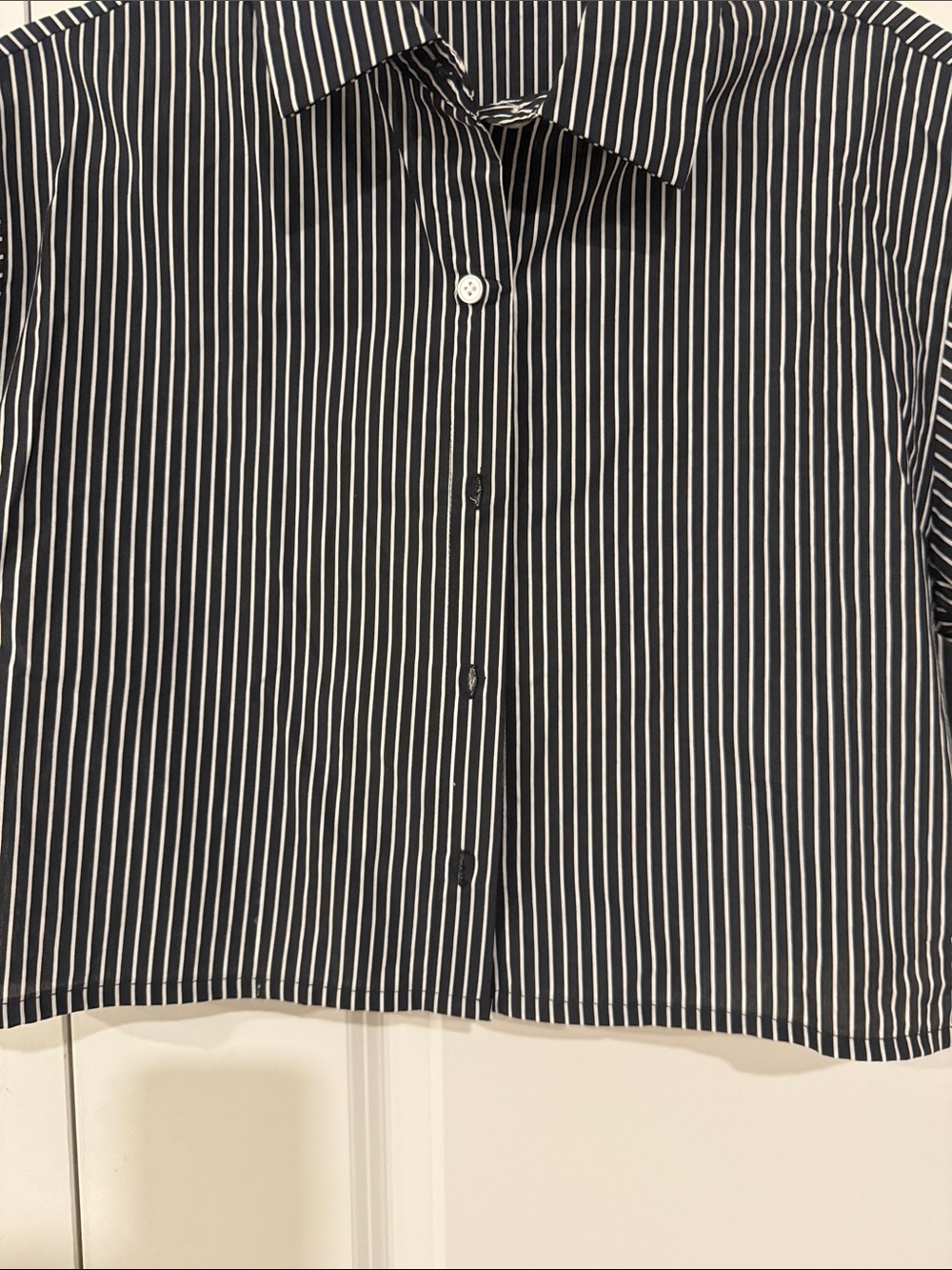 Active USA Black and White Striped Short-Sleeve Button-Down Crop Shirt - Picture 5 of 11